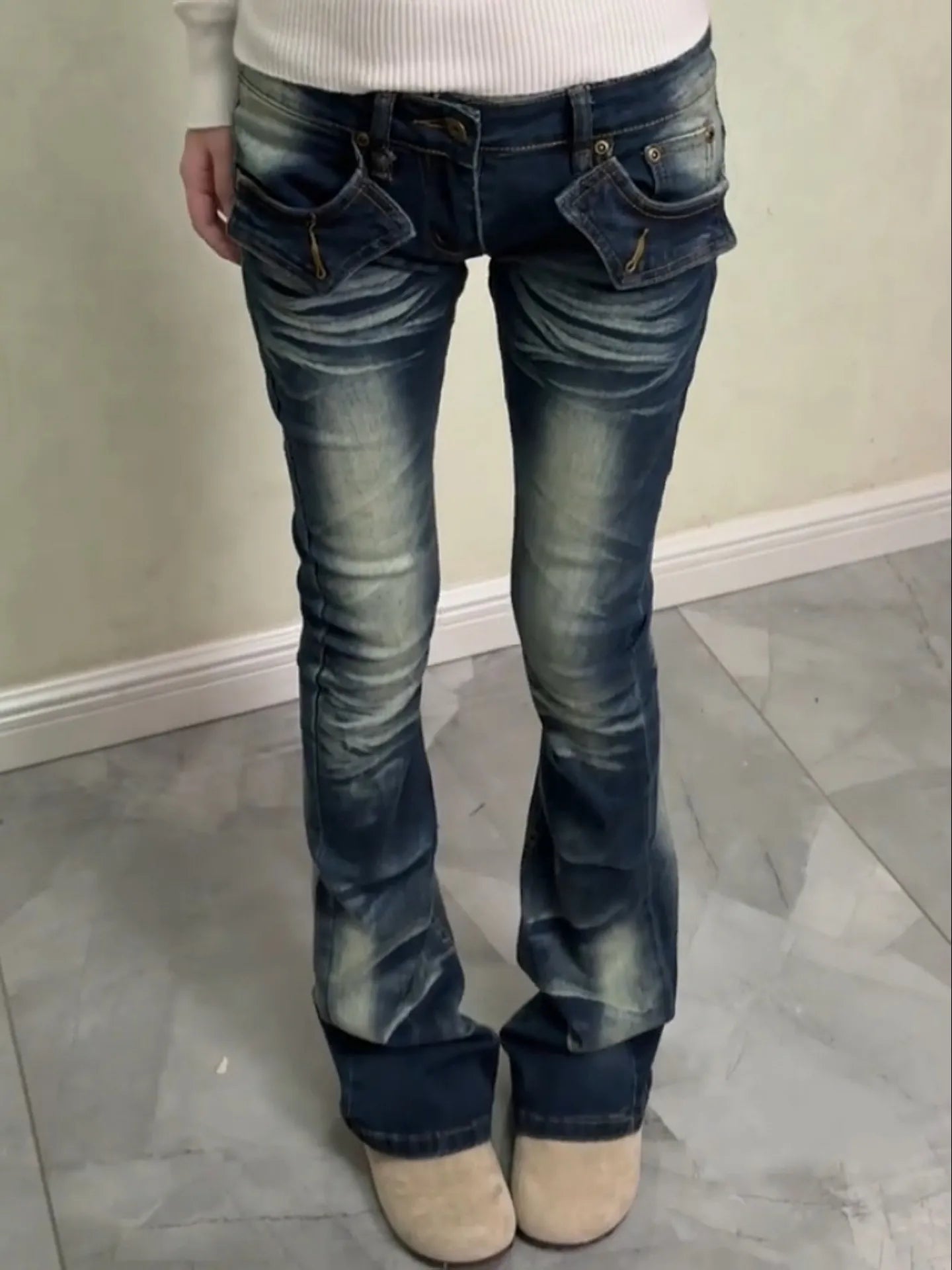 Merican Vintage Y2K Jeans for Women Sexy Slim Low-Waisted Wide Leg Denim Trousers Female Fashion Streetwear Jean Pants